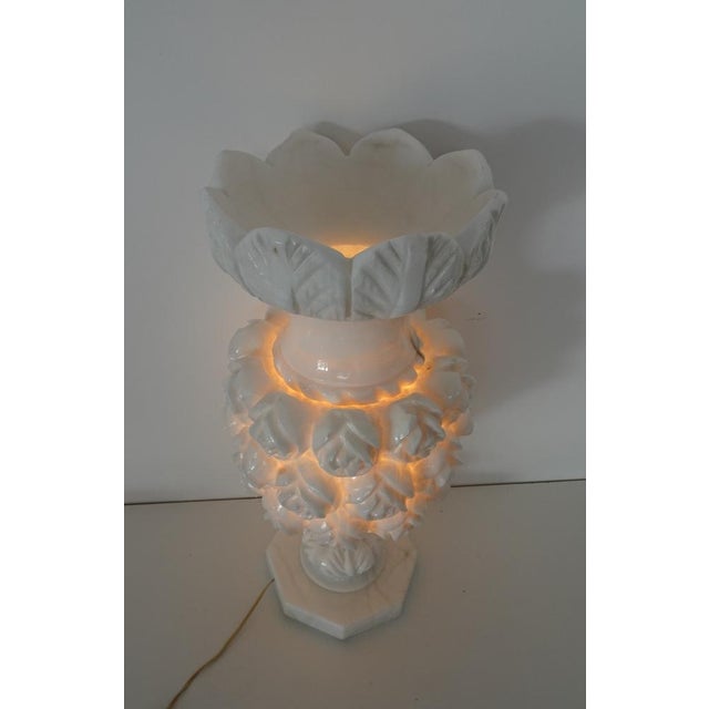 Italian Carved Flowers Alabaster Table Lamp, 1950s For Sale - Image 14 of 18