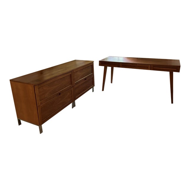 Highland 75 Collection Danish Modern Solid Wood Desk and File Cabinets - Set of 3 For Sale