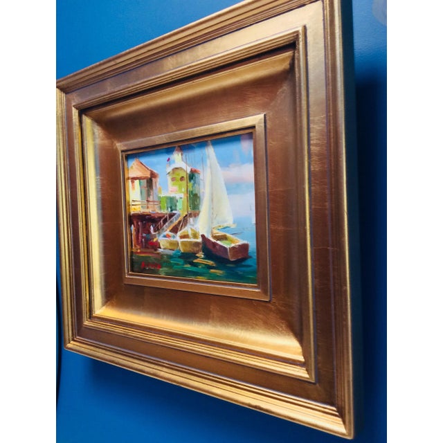 French Seaside Dock Impressionist Painting by Claude Marie Buford For Sale - Image 3 of 13