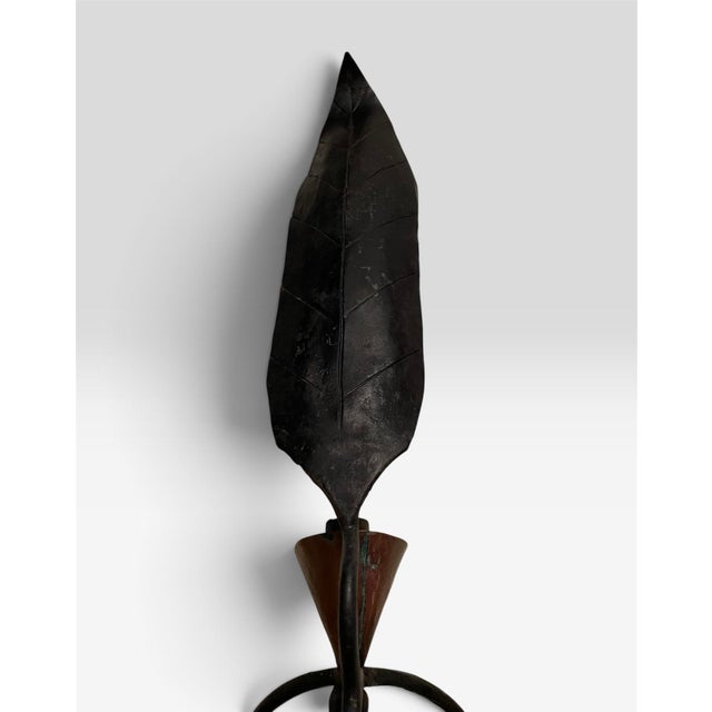 Vintage Copper Wrought Iron Leaf Candle Holder Set For Sale - Image 9 of 9