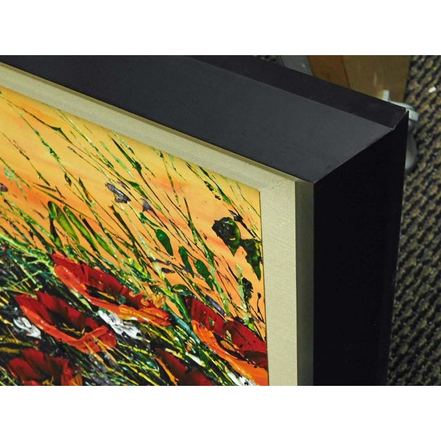 Red Maya Eventov Untitled Oil Flower Canvas With Beautiful Custom Frame For Sale - Image 8 of 9