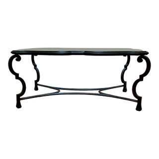 Hand Forged Iron Scroll Leg Cocktail Table With Beveled Glass Top For Sale