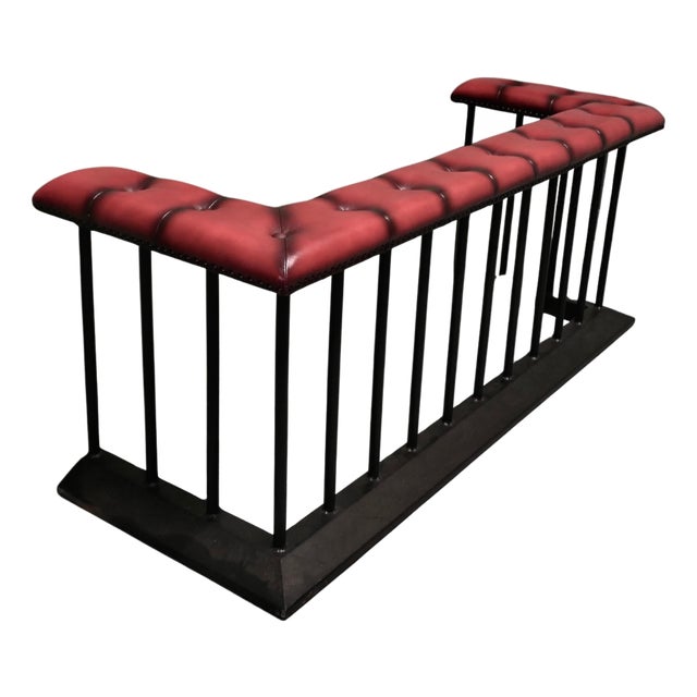 Wrought Iron and Leather Wrap-Around Fire Side Fender, 1970s For Sale