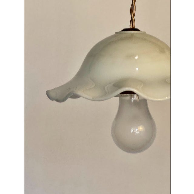 1900s Antique Decorative Milk Glass Shade Pendant. New brass socket, fabric cord and matching canopy added to existing...