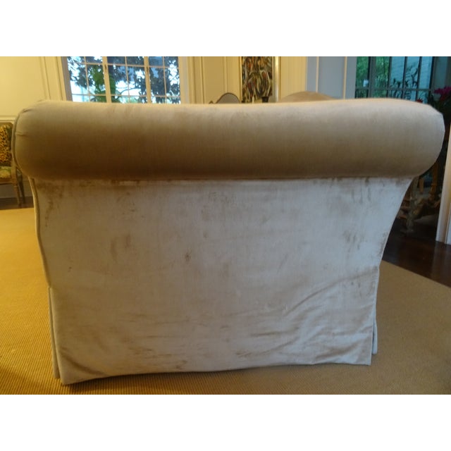 Custom Camel Back Sofa in New Silk Velvet by Jj Custom For Sale In Los Angeles - Image 6 of 9