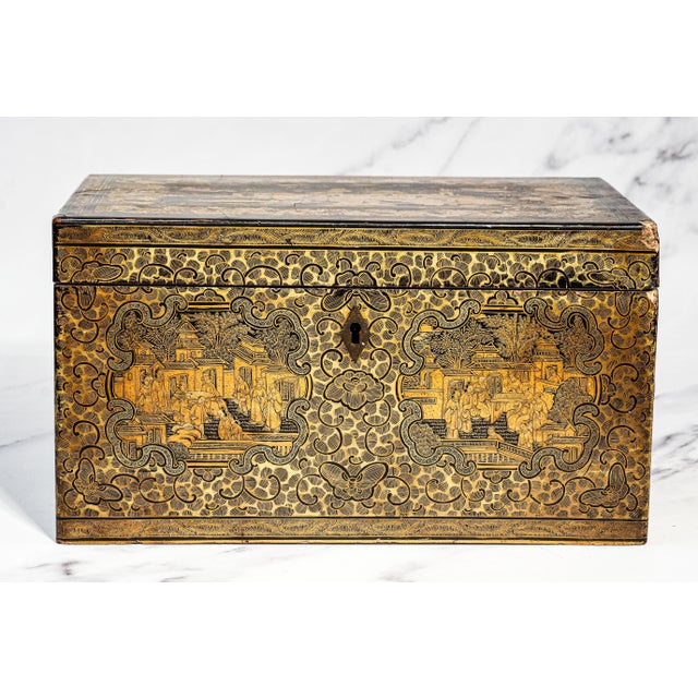 This stunning large circa 1870 Chinese export tea caddy is a magnificent example of exquisite craftsmanship and artistry....