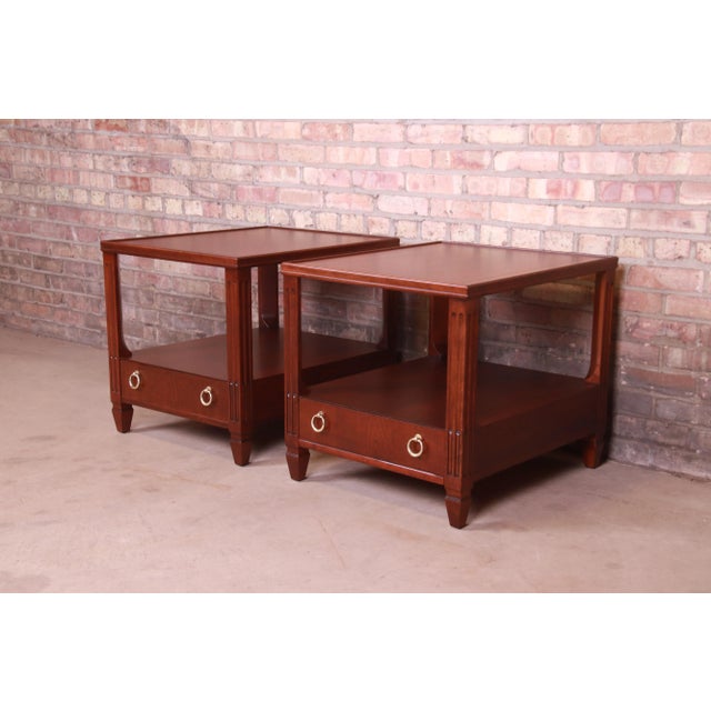 Baker Furniture French Regency Mahogany Nightstands or End Tables, Newly Refinished For Sale - Image 13 of 13