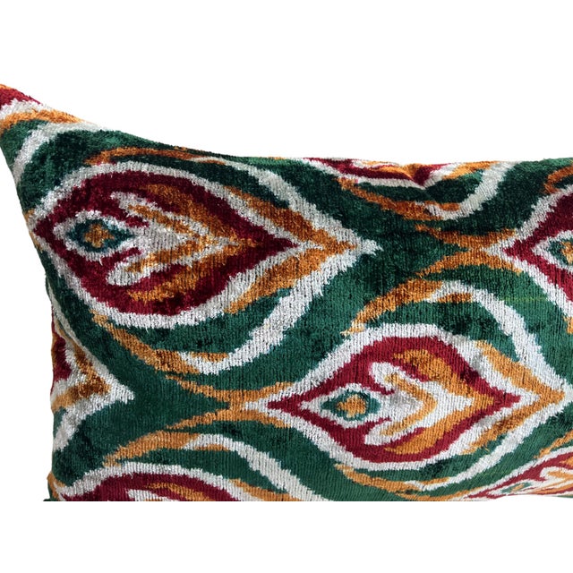 Textile Traditional Silk Ikat Lumbar Pillow Cover For Sale - Image 7 of 10