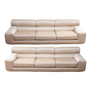 Late 20th Century Preview Contemporary Modern Raw Silk 3 Cushion Sofas - A Pair For Sale