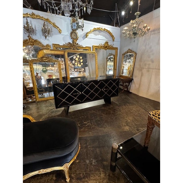 Italian MCM Design Black and Gold Sideboard After Suzanne Guiguichon For Sale - Image 9 of 10
