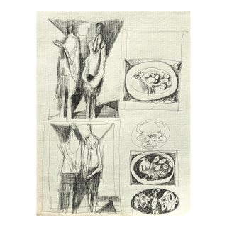David Adickes Early Modern Black & White Abstract Figurative Sketchbook Page Drawing, Mid 20th Century For Sale