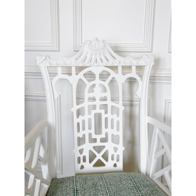 Chinese Mid 20th Century Pair of White Gesso Chinese Chippendale Armchairs For Sale - Image 3 of 8