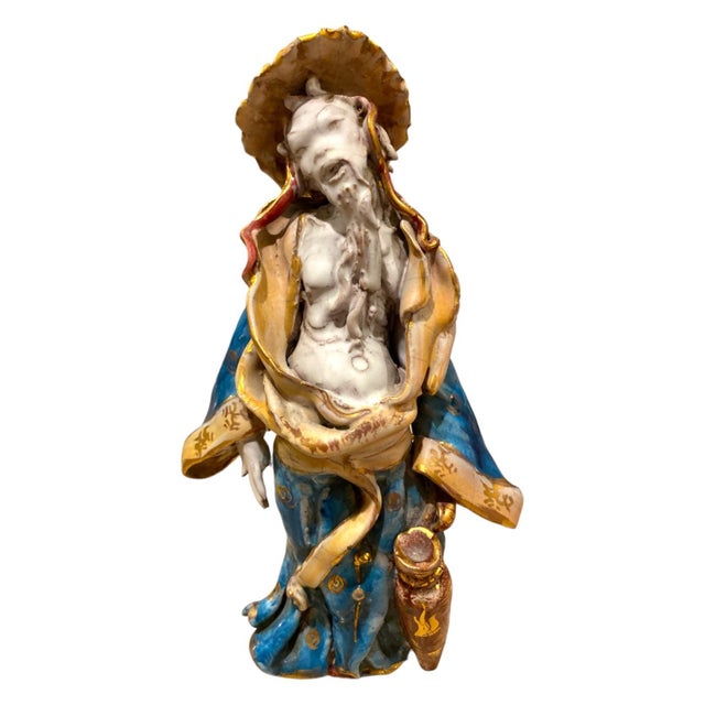 This striking pair of mid-century Italian ceramic Chinoiserie figures by Eugenio Pattarino (1885–1971) depicts a Chinese...