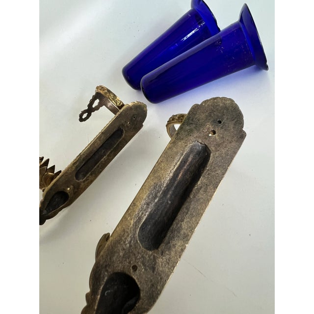 Antique Late 19th Exquisite Louis Philippe French Wall Sconces With Sèvres-Style Cobalt Blue Glass Vases Gilded Ormolu Mounts, a Pair For Sale - Image 9 of 12