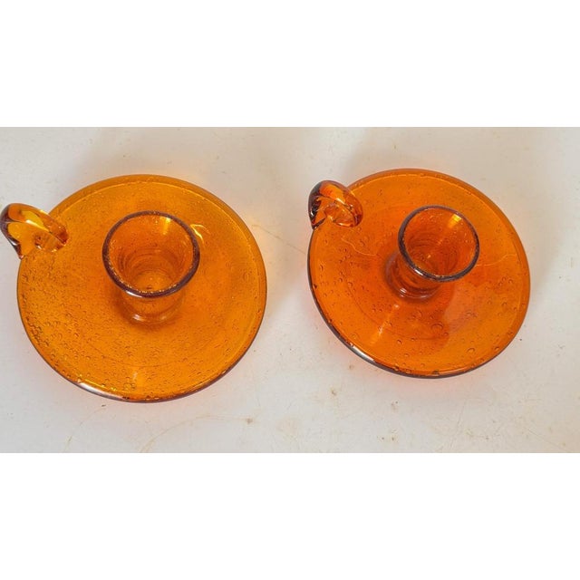 1960s Orange Bubble Glass Candleholders, 1960s, Set of 2 For Sale - Image 5 of 9