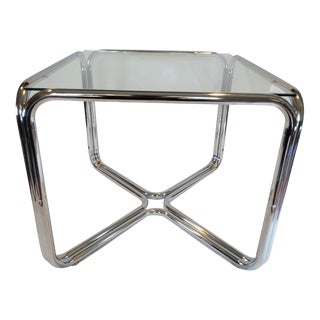 Mid-Century Modern Chrome Tube Vintage Side Table Glass Top For Sale