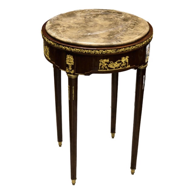 Baroque Style Side Table – Gold Accents With Marble Top, Elegant French Design (19” W X 19” D) For Sale
