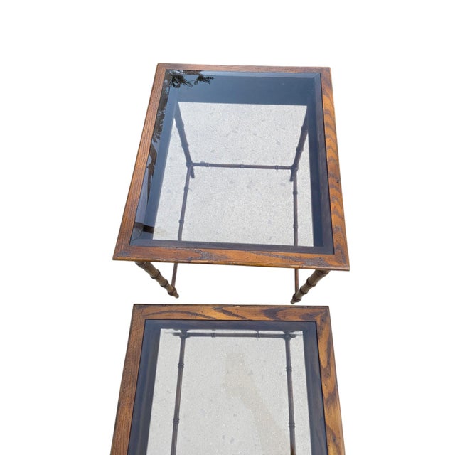 Thomasville Vintage Faux Bamboo Nesting Stacking Tables Hollywood Regency Glass For Sale - Image 13 of 18