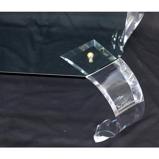 Glass Top Bent Lucite Legs Rectangular Coffee Table For Sale - Image 10 of 13