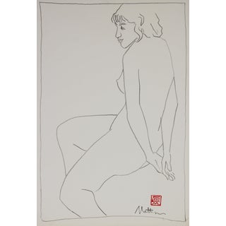 Minimal Seated Nude Drawing 20th Century Charcoal For Sale