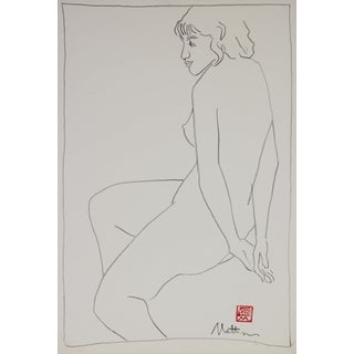 Minimal Seated Nude Drawing 20th Century Charcoal For Sale