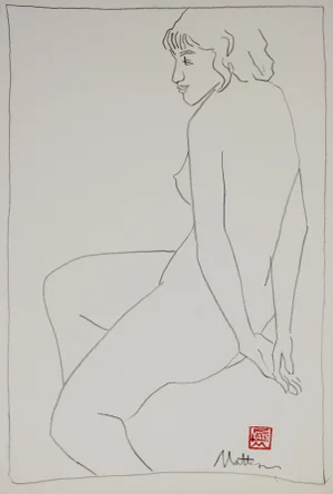 Minimal Seated Nude Drawing 20th Century Charcoal