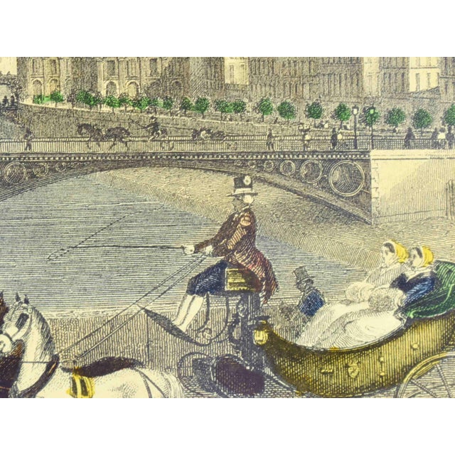 Mid 20th Century Mid 20th Century Hand Colored "View of the Quays From the Pont Royal" Framed Print After Rouargue For Sale - Image 5 of 12