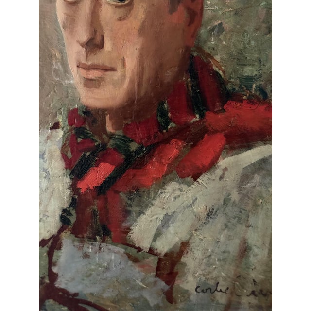 Portrait of a Poet with a Red Scarf, 1920s-1940s, Oil on Canvas For Sale - Image 6 of 8