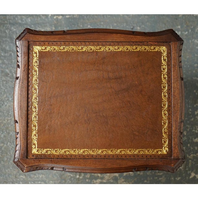 Vintage Nest of Tables with Queen Anne Legs and Brown Embossed Leather Top For Sale - Image 10 of 13