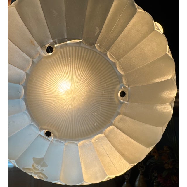Art Deco Vintage Art Deco Nautical Frosted Glass Ceiling Light Shade – Fluted 11.25” Coastal Flush Mount Globe For Sale - Image 3 of 11