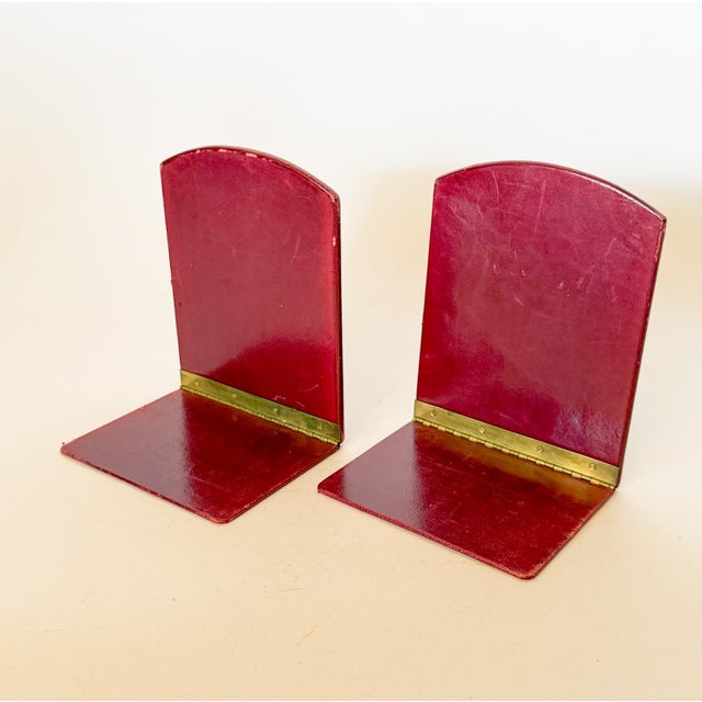 Late 20th Century Vintage Red and Gold Florentine Leather Folding Bookends For Sale - Image 5 of 9