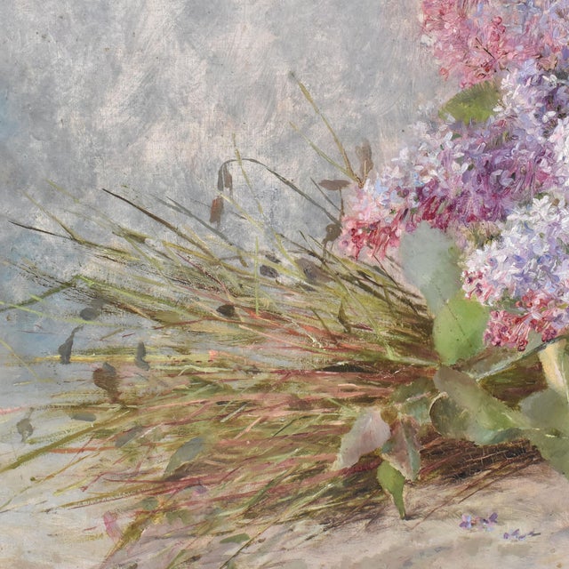 Auguste Kind, Lilac Flowers, 1890s, Oil on Canvas, Framed For Sale - Image 9 of 12