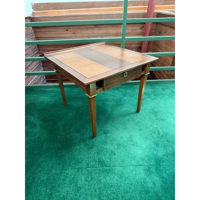 1950s Refinished Mid-Century Stanley Furniture "Distinctive" Walnut & Brass End Table, 1950's For Sale - Image 5 of 9