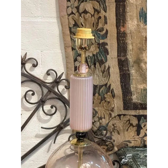 Pair of Modern Pink and Black Murano Glass Lamps For Sale In Dallas - Image 6 of 7