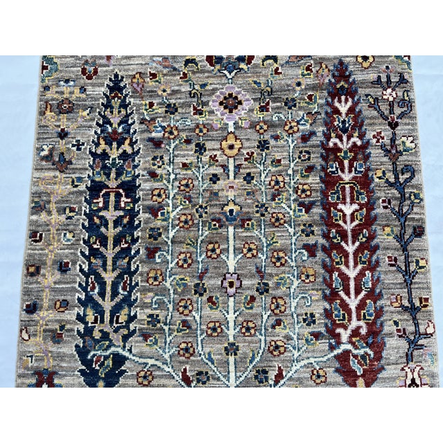 Hand-Knotted Cypress Tree of Life Runner With Palmettes in Grey, 2'9" X 6'11" For Sale - Image 6 of 9
