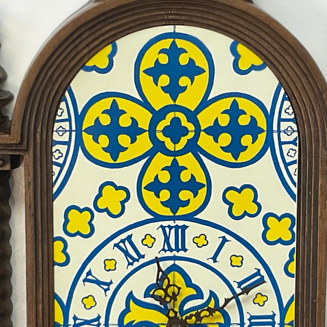 1980s 1980s Vintage Boho Chic Jacobean Syroco Burwood Wall Clock For Sale - Image 5 of 12