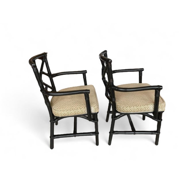 Ficks Reed Style Chippendale Chairs. Pair of high quality, vintage armchairs with Chinese Chippendale backs. Rattan bound...