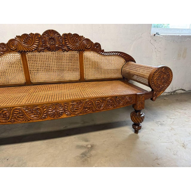 Mid 20th Century Vintage British Colonial West Indies Cedrela and Caned Settee Sofa For Sale - Image 5 of 17