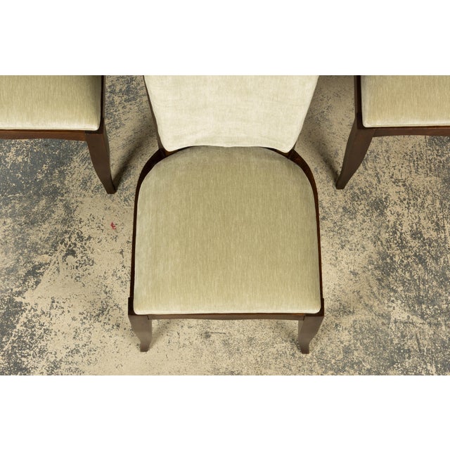 Set of 8 French Art Deco Walnut Dining Chairs in Sprout Green, 1930s For Sale - Image 4 of 18