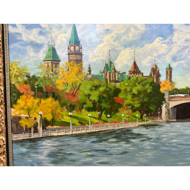 Textile Vintage Large Cityscape Painting of Ottawa by Pina Manoni-Rennick For Sale - Image 7 of 11