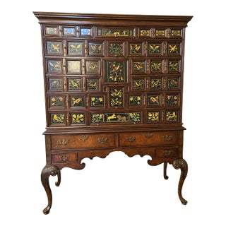 Late 20th Century Maitland-Smith Chinoiserie Style Multi-Drawer Cabinet on Chest With Hand-Decorated Panels For Sale