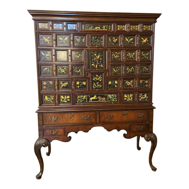 Late 20th Century Maitland-Smith Chinoiserie Style Multi-Drawer Cabinet on Chest With Hand-Decorated Panels For Sale