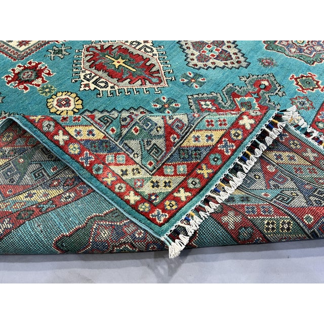 Turquoise and Red Kazak Wool Area Rug With Tribal Motifs, 6'7" X 9'8" For Sale - Image 14 of 16