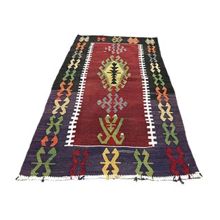 Vintage Turkish Wool Country Home Decor Kilim Rug For Sale