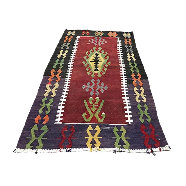 Vintage Turkish Wool Country Home Decor Kilim Rug For Sale