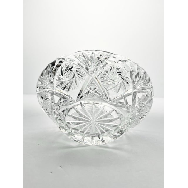 Glass 1960s Vintage Crystal Basket Bowl W/Handle 6” Pinwheel & Fan Cuts For Sale - Image 7 of 9