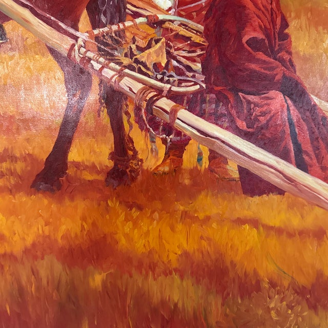 1979 William Nelson Western Native American Camp Scene Painting on Masonite – Framed For Sale - Image 10 of 12