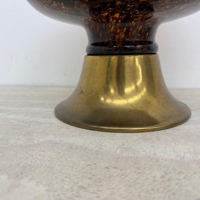 Brown Italian Murano Glass with Brass Centerpiece Bowl, 1970s For Sale - Image 8 of 18