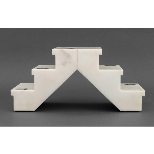 Alabaster Black Marble Arrow Inlaid White Alabaster Steps For Sale - Image 8 of 9