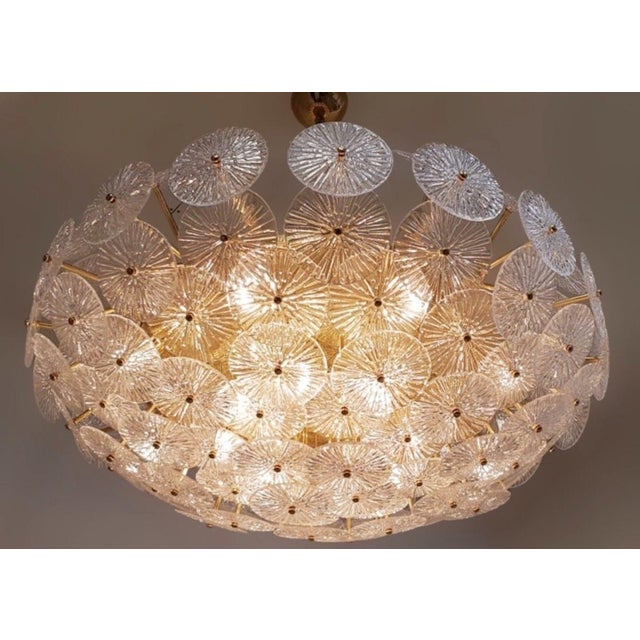Transparent 1970s Oversized Loto Murano Glass & Brass Chandeliers - Pair For Sale - Image 8 of 8